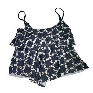 24th & Ocean Women's Black White Moroccan Print Flounce Layer Swim Tankini Sz‎ L